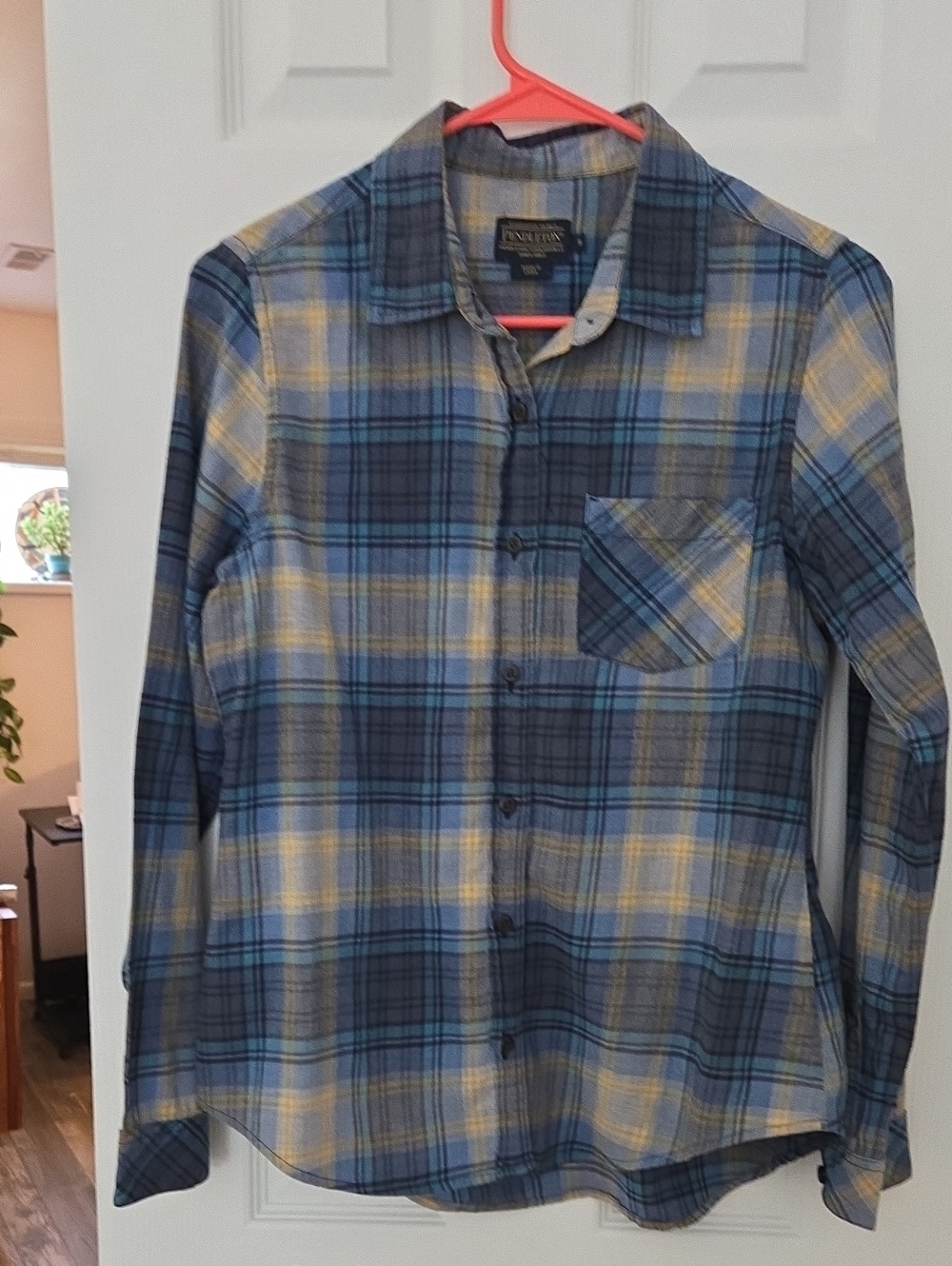 Women's Pendleton Blue, Yellow & Gray Plaid Casual Button-Down Shirt